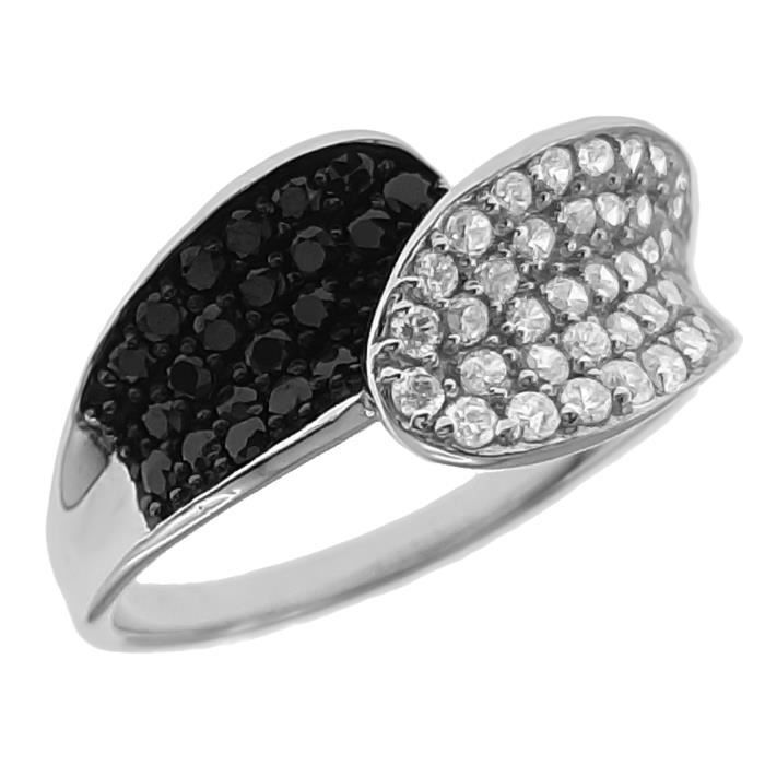 Bague Argent 925 rhodié Oxydes zirconium noirs et blancs - Main Image