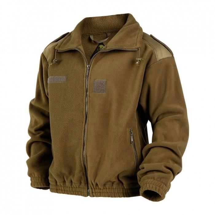 Blouson militaire ARES Polaire Kaki Homme 400gr m2 Bande patronymique 2 poches laterales Khaki Cdiscount Pret a Porter
