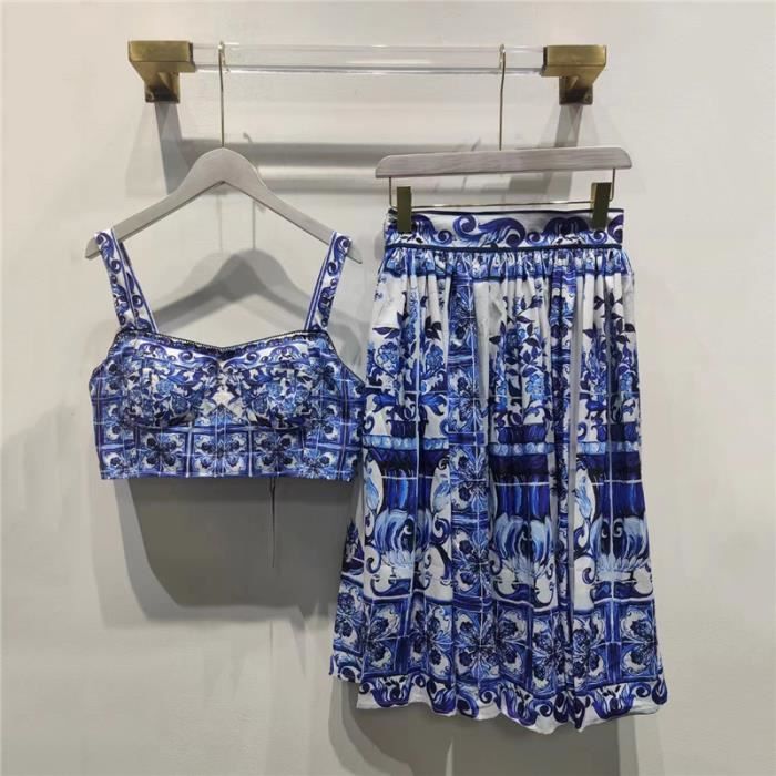 Jupe Jupe longue plissee brodee pour femmes printemps ensemble elegant avec bretelles en coton taille haute a la Blanc Cdiscount Pret a Porter