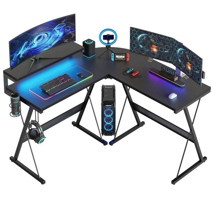 UNHO Bureau Gamer LED Angle Droit Bureau Gaming Forme L 162x100x77cm Table  Table Ordinateur - Cdiscount Maison