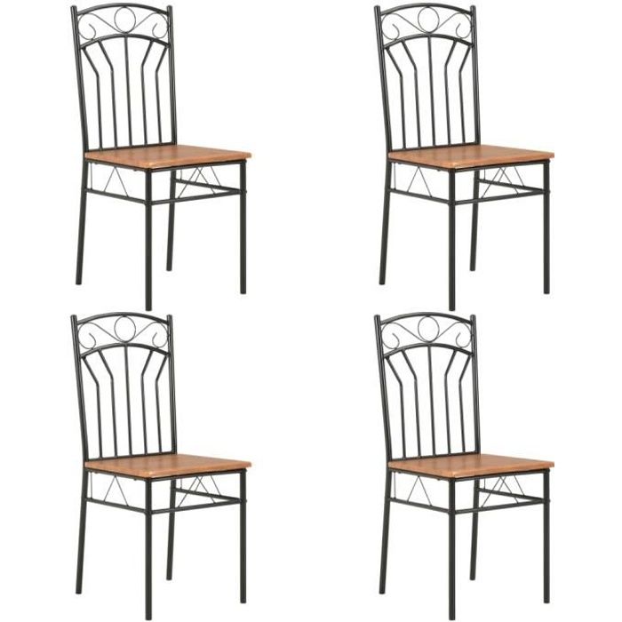 Lot de 4 chaises de salle à manger - OVONNI - Style contemporain - MDF et cadre en acier - Marron et noir