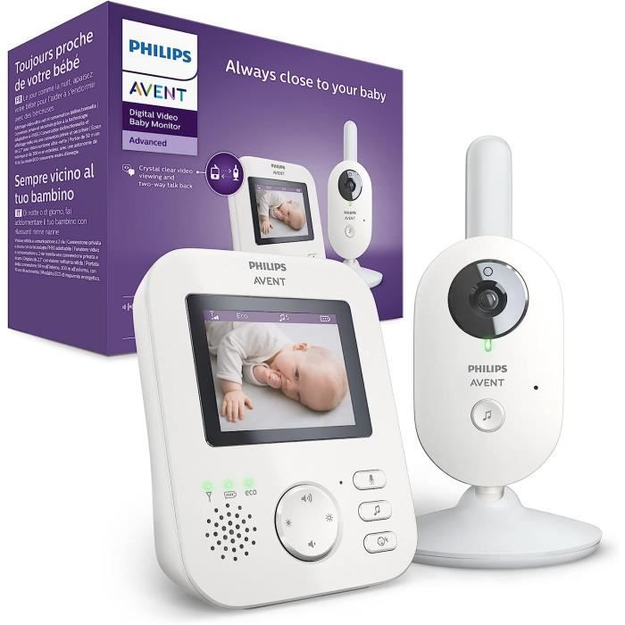 Philips Avent Babyphone Vidéo, Écran Couleur, 100% Privé et sécurisé, 2,7 Pouces, Berceuses et Fonction Répondre à bébé, Blanc/Gris