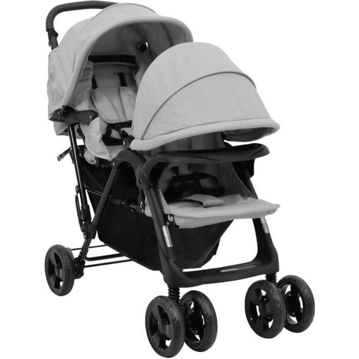 Poussette double Idéale pour les promenades, le shopping avec les enfants - Qqmora - gris clair et noir - 123x53,5x112 cm (Lxlx H)