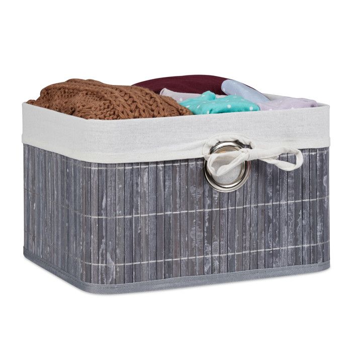 Relaxdays Corbeille Panier de rangement Housse amovible poignée Boîte étagère armoire HxlxP 20 x 31 x 31 cm gris