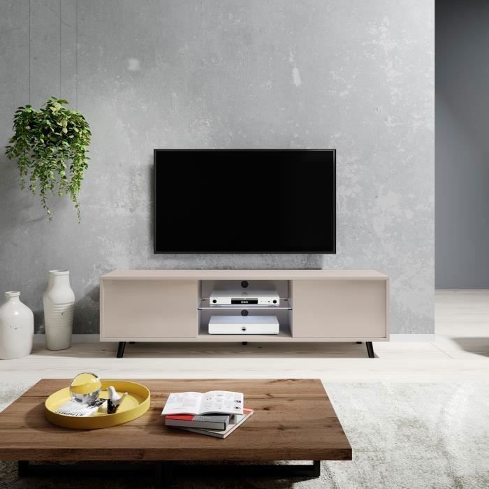 Meuble TV - SELSEY - LEFYR - 140 cm - Taupe (gris-beige) - Scandinave