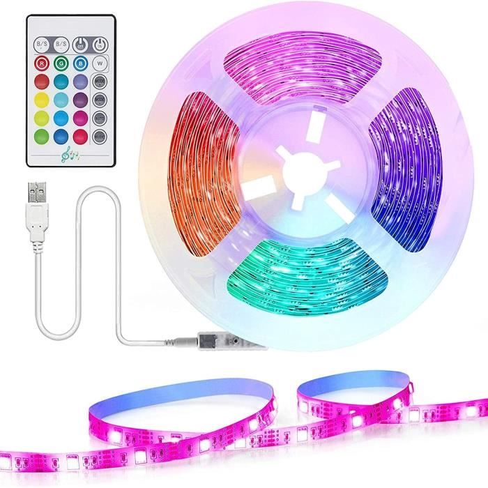 Ruban LED USB 2m - 16 Couleurs & Mode Musique - Télécommande - Rétroéclairage TV, Chambre, Fête