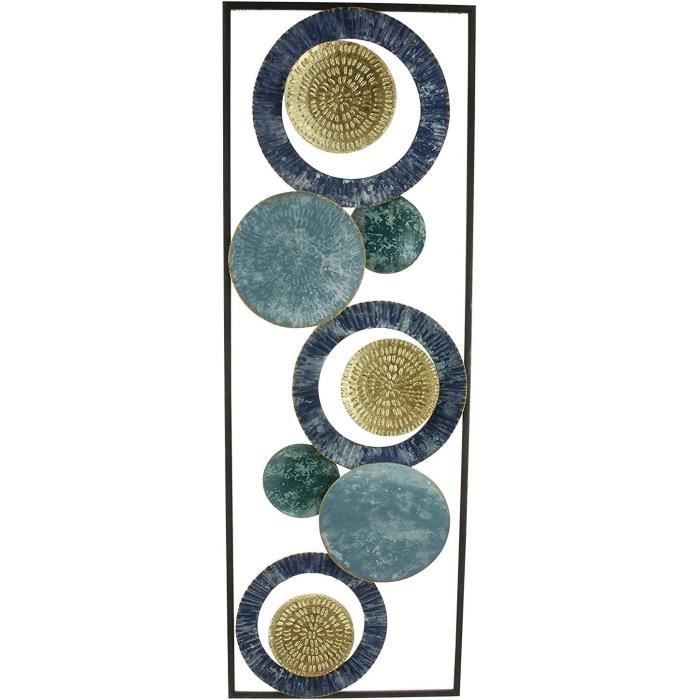 Cepewa Amanda Décoration murale, aspect 3D, à suspendre, motifs : cercles, anneaux, en métal, 76 x 47 x 4 cm, horizontale et verticale