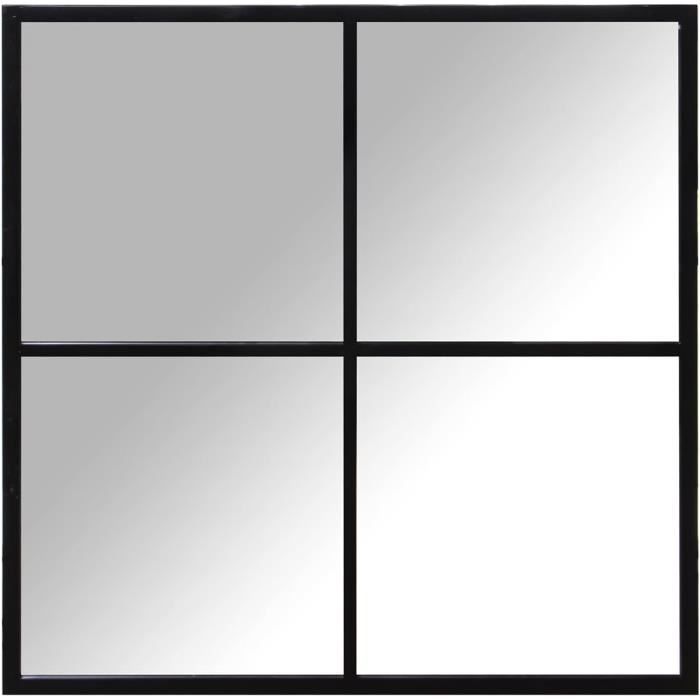 Drw Miroir Mural Rond En Métal Et Arrière En Bois Mdf Noir 60 X 1,5 Cm