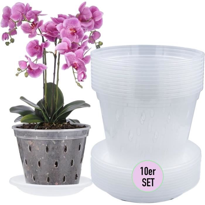 Lot De 6 Pots Transparents Pour Orchidées Avec Soucoupes - Pots Plastique PP 11cm, Drainage Et Aération Optimaux