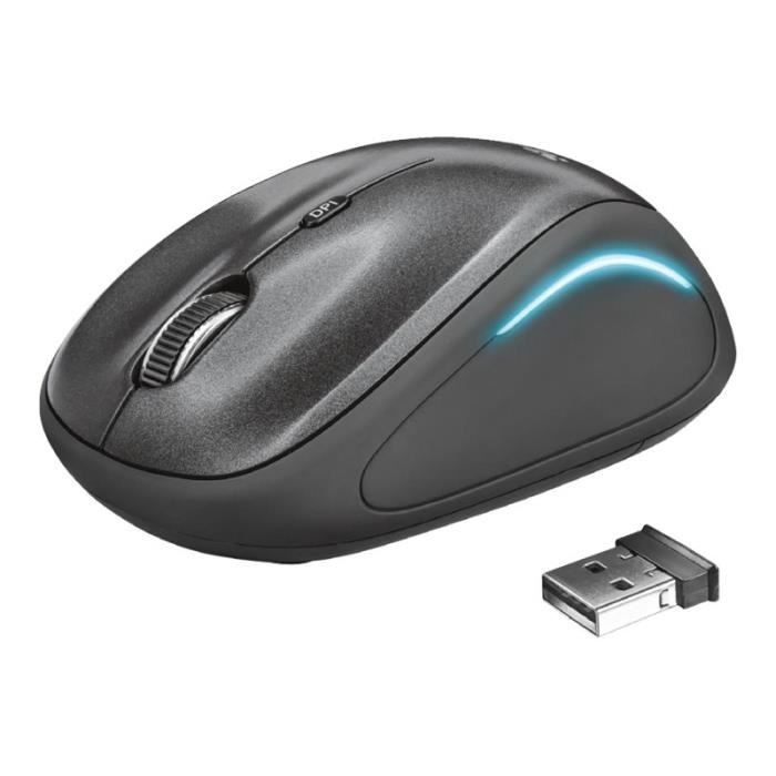 Trust Yvi FX Souris droitiers et gauchers optique 4 boutons sans fil 2.4 GHz récepteur sans fil USB noir