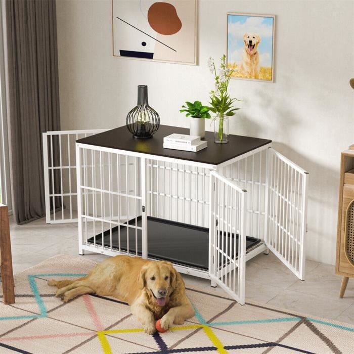 Comparer les prix de Cage pour Chien Intérieur Grande Taille 91 x 63 x 74 cm Caisse pour Chien 3 Portes en Bois et Métal - Blanc