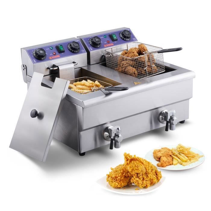 VEVOR Friteuse Electrique Commerciale 2 Cuves de 12 L 6000 W Friteuse a