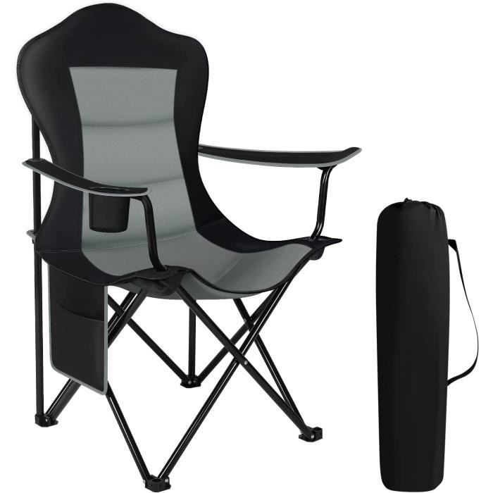 woltu chaise de camping pliable et portable, chaise de pêche, chaise plage légère, chaise de jardin exterieur, noir+gris foncé