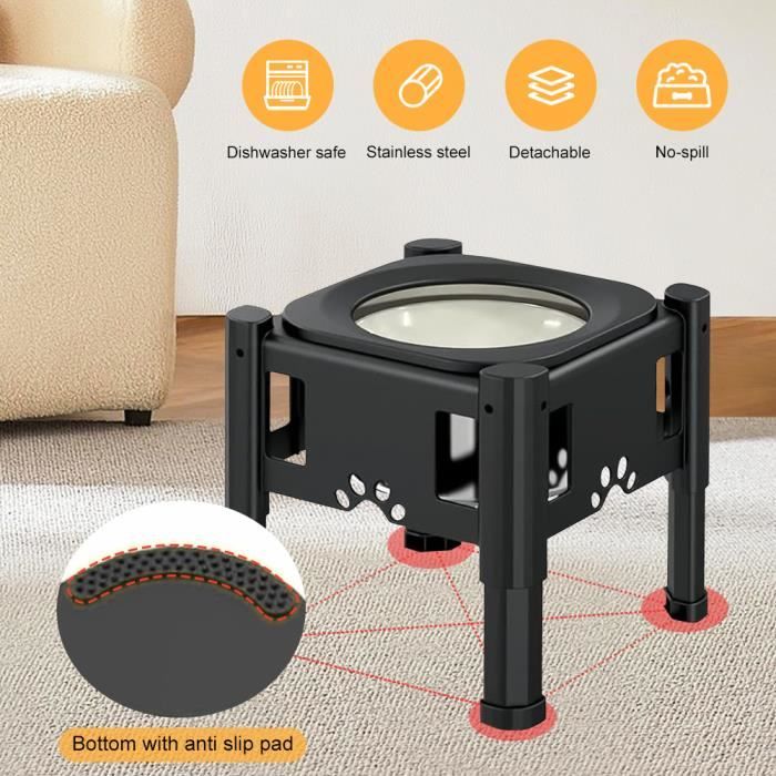 Meilleurs prix pour Gamelle pour chien XJING - Hauteur réglable - Noir - Acier inoxydable et ABS