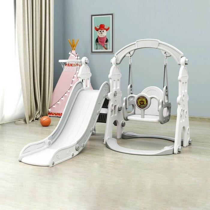 Toboggan Balançoire pour Enfants Aire de jeux 4 en 1 avec Panier de