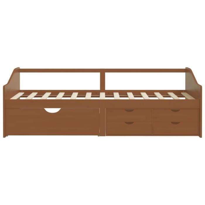 lit de repos 3 places à tiroirs - yosoo - pin massif - marron miel - 90x200 cm
