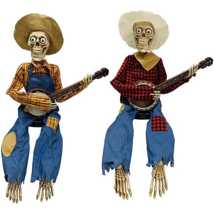 2 pièces de décoration d'Halloween en forme de squelette avec guitare