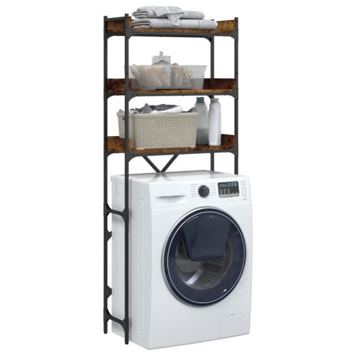 VidaXL Étagère Lave-Linge 3 Niveaux - Organisateur Buanderie Chêne Fumé Avec Rangement Salle De Bain