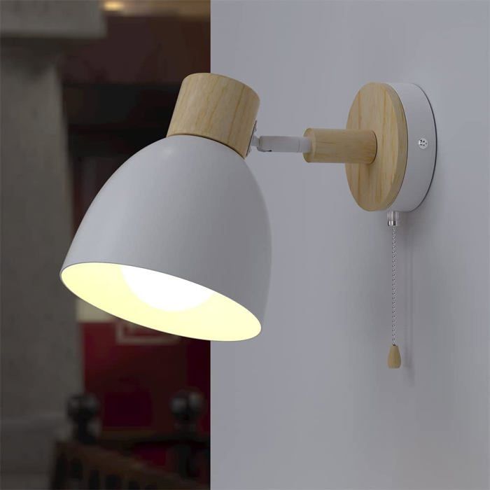 Applique Murale Vintage Avec Interrupteur - Style Industriel Métal Et Bois - Rotative 360° - Pour Salon, Chambre, Bureau - 6