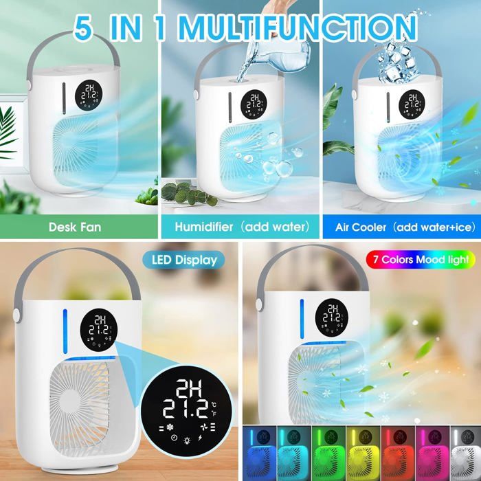 Omeyo Climatiseur Mobile Portable 1000ML - Refroidisseur D'Air 5 En 1 Silencieux Avec Brumisation