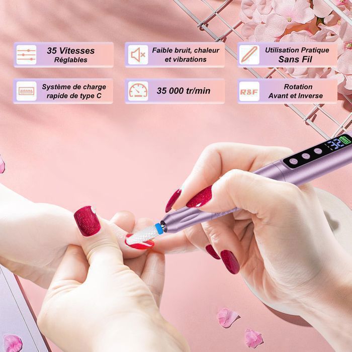 Ponceuse à Ongles Professionnelle Denabuty 12-en-1 - 35000 Tr/min - Écran LED - Sans Fil