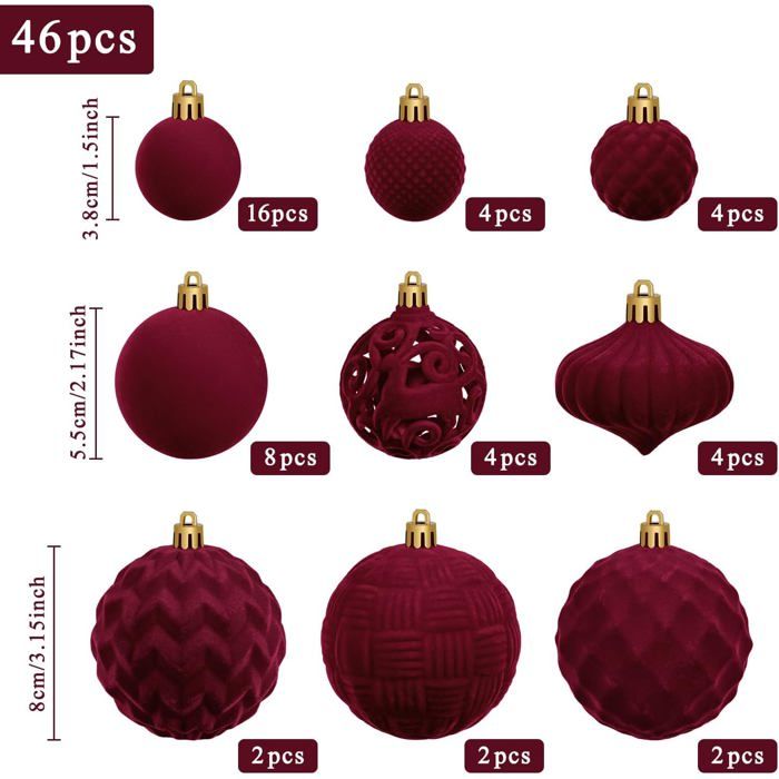 46 Boules De Noël En Velours Vert Foncé - Assortiment Tailles (40-80 Mm) - Déco Sapin, Maison
