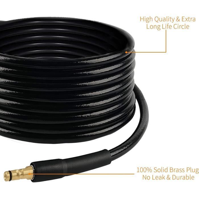 Tuyau Haute Pression DERASL 10M Pour Kärcher K2 à K7 - Raccord Quick Connect M22 - Caoutchouc Renforcé - 150bar