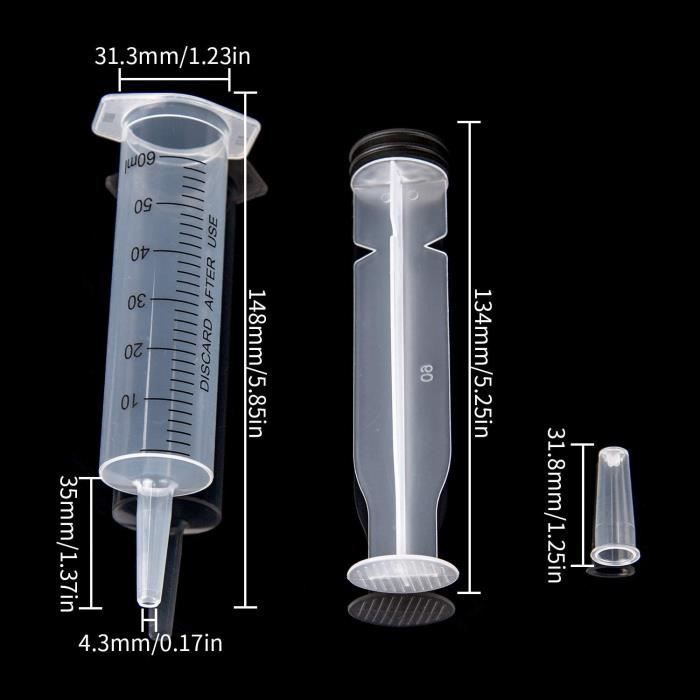 KINBOM 60ml Seringue en plastique de dosage stérile sans aiguille pour  expériences scientifiques, distribution, (paquet de 4) - Cdiscount