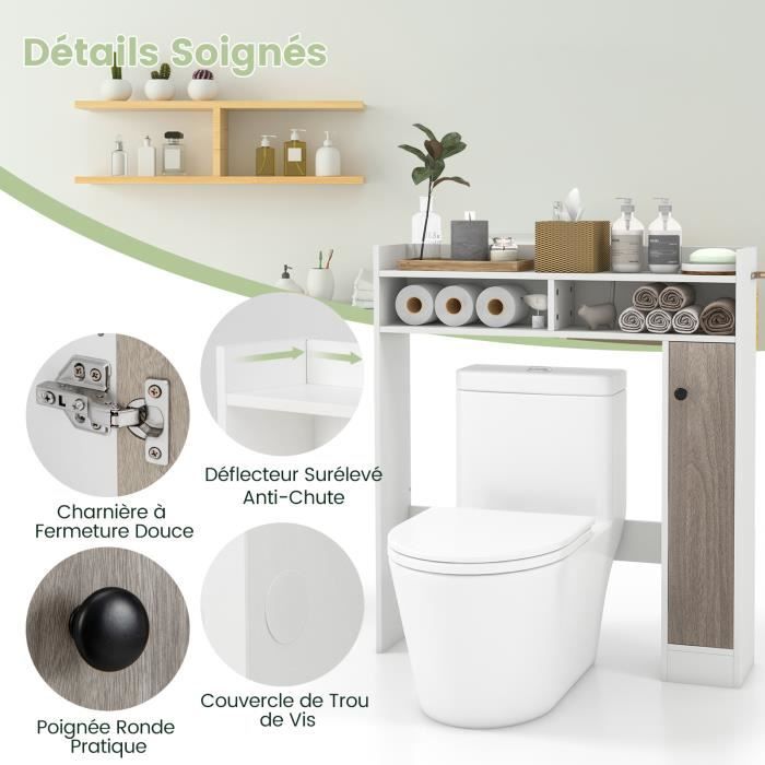 COSTWAY Meuble de Toilette WC avec 2 Compartiments et 1 Porte, Étagères  Réglables pour Salle de Bain, 88 x 18 x 100 cm, Blanc - Cdiscount Maison