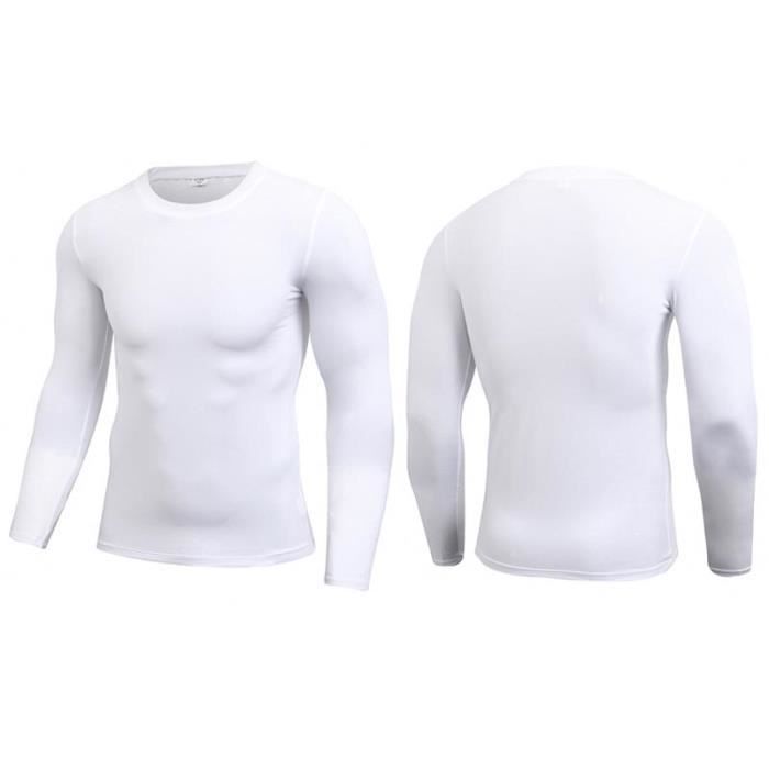 T Shirt Blanc Moulant Homme T-Shirt Sport Stretch Homme ZEWOW