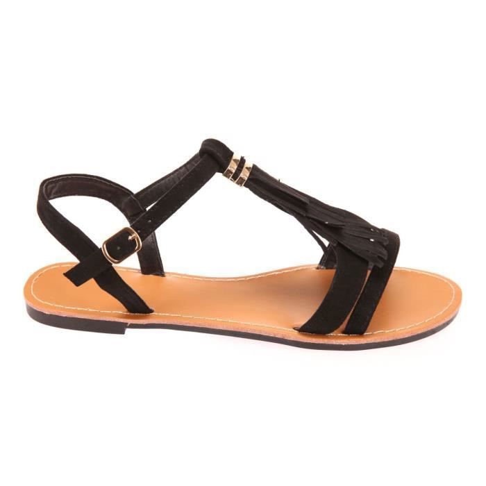 Sandales noires grande taille en su dine avec franges LA MODEUSE