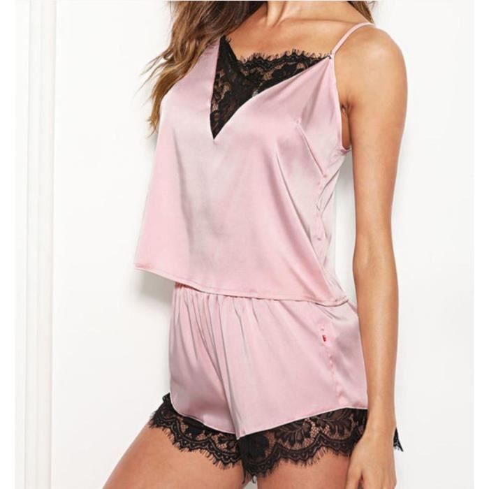 Pyjama Court Pour Femme Ensemble De Pyjama En Satin D'été À Manches ...