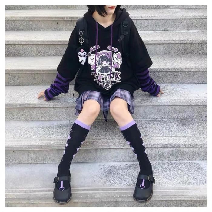 Femme Anime Manga Sweat a Capuche Fille Japonais Kawaii Vetement E Girl Y2K Gothique Sweatshirt Harajuku Pull Noir S Noir Cdiscount Pret a Porter