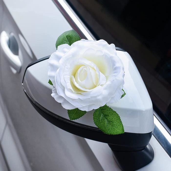Ruban de voiture de mariage, Décorations de voiture de mariage, Fleurs  artificielles roses romantiques et ruban blanc, Décoration de voiture de  mariage de couple de mariée