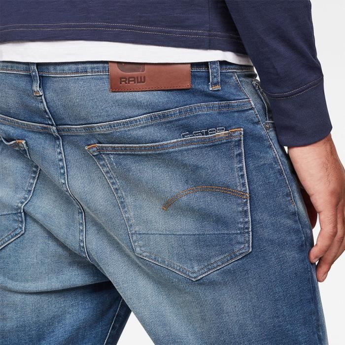 Jean Droit Effilé (tapered) G-STAR 3301 Pour Homme - Taille W30/L36 - Bleu Délavé Avec Whiskers - Occasion Très Bon état
