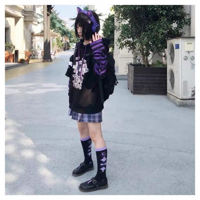 Femme Anime Manga Sweat a Capuche Fille Japonais Kawaii Vetement E Girl Y2K Gothique Sweatshirt Harajuku Pull Noir S Noir Cdiscount Pret a Porter
