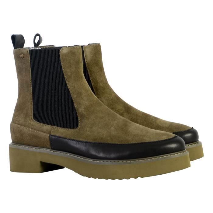 Boots Femme Emilie Karston Olivia Kaki Cuir A lastique