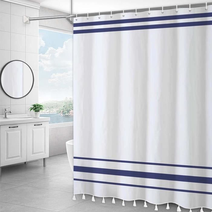 Rideau De Douche Rayures Bleu Vintage - Style Rétro Et Moderne - Imperméable 182 X 183 Cm - Ohocut