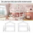 DRIPEX Lit enfant 90×200cm Lit superposé avec escaliers de sécurité,Lit maison avec barrière de sécurité,cadre de lit en bois,Blanc-3