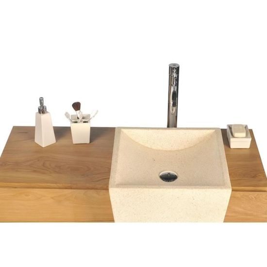 Miliboo Meuble De Salle De Bain Design Ethnique En Teck Et Terrazzo Vasque Encastree Aru Cdiscount Maison