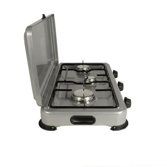 Plaque De Cuisson Gaz Portable 3 Feux 4100 W Silver 3 Butane Propane Gris Alu Bruleur Inox Couvercle Achat Vente Plaque Gaz Cdiscount