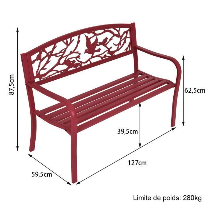 COSTWAY Banc Extérieur Jardin 128 X 54 X 89 Cm - Banquette 2-3 Places Métal Charge 300 Kg