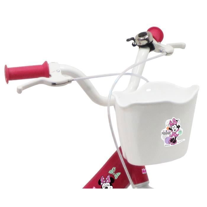 Velo enfant Fille 14 Minnie Disney taille enfant 90 cm a 105 cm Blanc Rose equipe de 2 freins porte poupee panier Cdiscount Sport