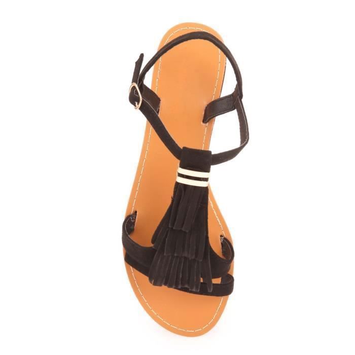 Sandales noires grande taille en su dine avec franges LA MODEUSE