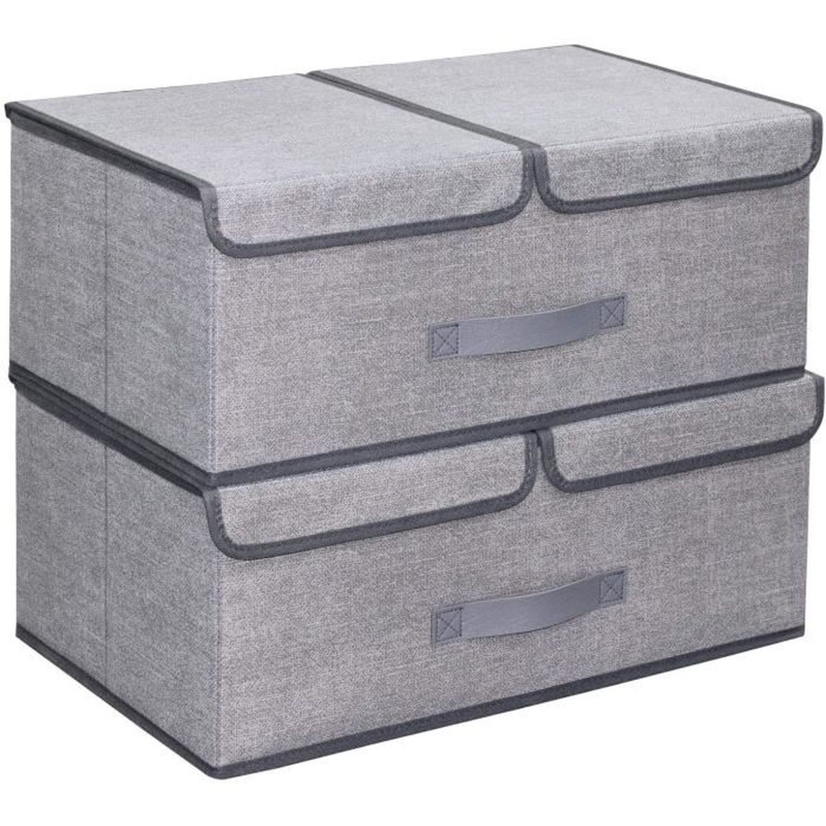 Boite De Rangement Tissu Avec Couvercle Boîte de Rangement Pliable avec Couvercle, 30 litres, 50 x 30 x 20 cm, Pack  de 2, Non-tissé, Lin Gris, XDB2L2 - Cdiscount Maison
