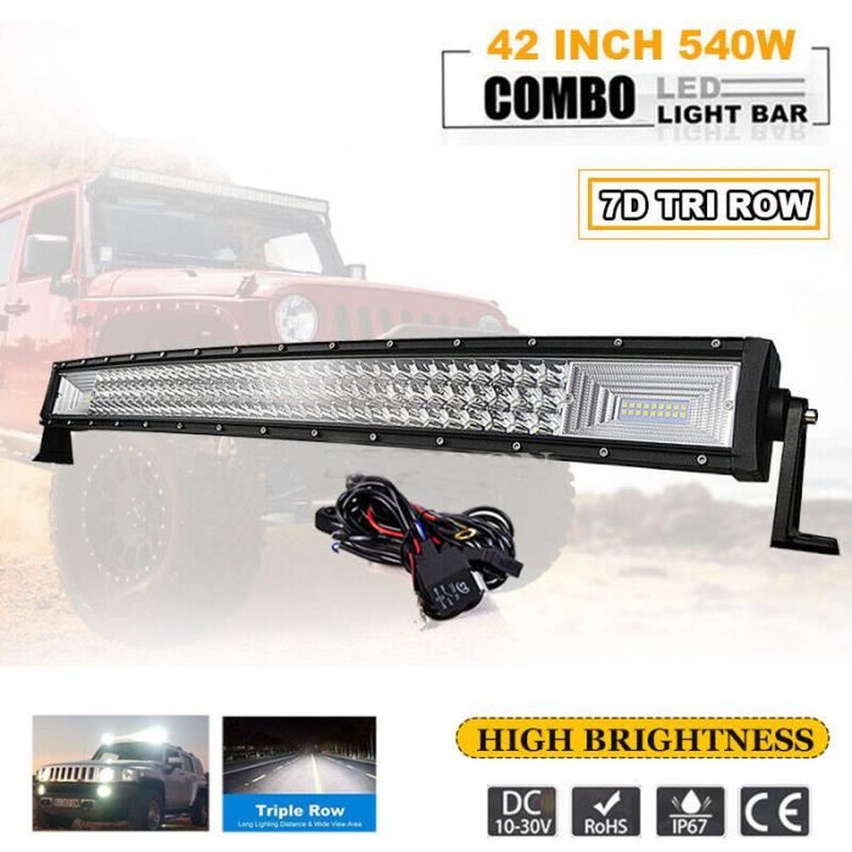 RIGIDON 23 Pouces 58 Cm 324W Bleu Barre De Led 4x4, Triple Rang&eacute;e 12V 24V Barre D'&eacute;clairage Led, Barre Lumineuse Led Pour Offroad V&eacute;hicules Voiture Camions SUV ATV, 6000K Blanc