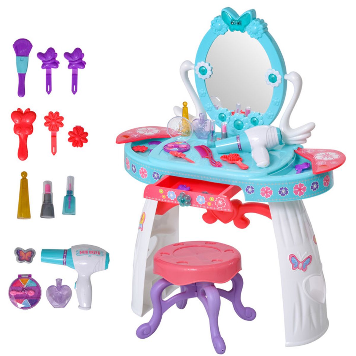 Coiffeuse Enfant Avec Tabouret Et éclairage LED - Bois Moderne - Costway