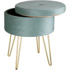 TABOURET - TECTAKE - Tabouret AVA avec Coffre de Rangement 105 L aspect Velours et Table d'Appoint 375 cm x 445 cm - Bleu turquoise