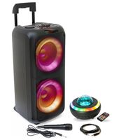 Pack Karaoke Enceinte portable Bluetooth Ibiza VENUS600 600W USB SD - 1 Mini enceinte Lumineuse - Câble - Fête maison
