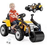 Tracteur Électrique Enfants 3 Ans+ avec Rouleau Compresseur - GOPLUS - Charge 30KG - Jaune